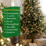 Christmas Tree Lights, 400 Led Christmas Light With 8 Light Modes & Memory Function, 8.2Ft X 16 Lines String Lights With