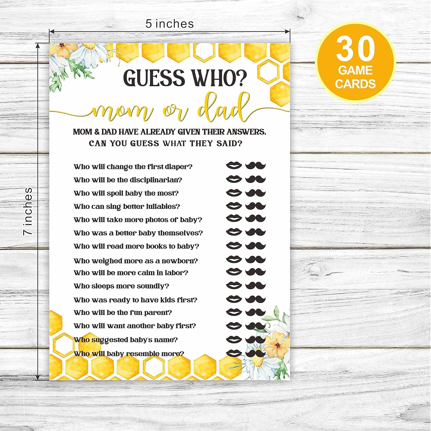 Honey Bee Themed Baby Shower Game Cards, Guess Who Mom Or Dad Double Sided - 30 In Pack (5 X 7 Inches)-?Babyyx-005?