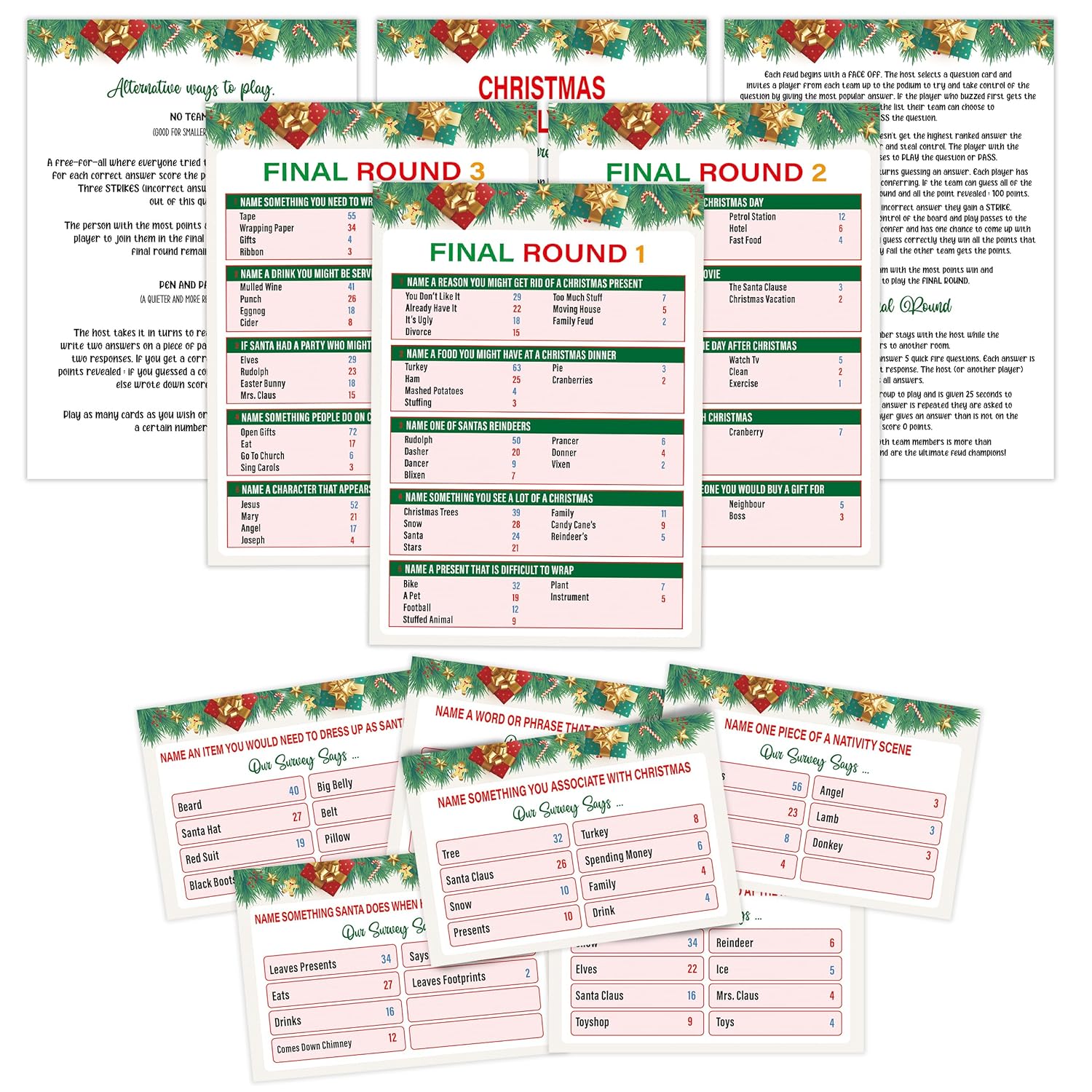 Christmas Friendly Feud Game Set, Friendly Feud Quiz, Family Feud Quiz, Baby Shower Game, Family Games For Adults, Christmas Games Xmas Holiday Winter Party Supplies-L007