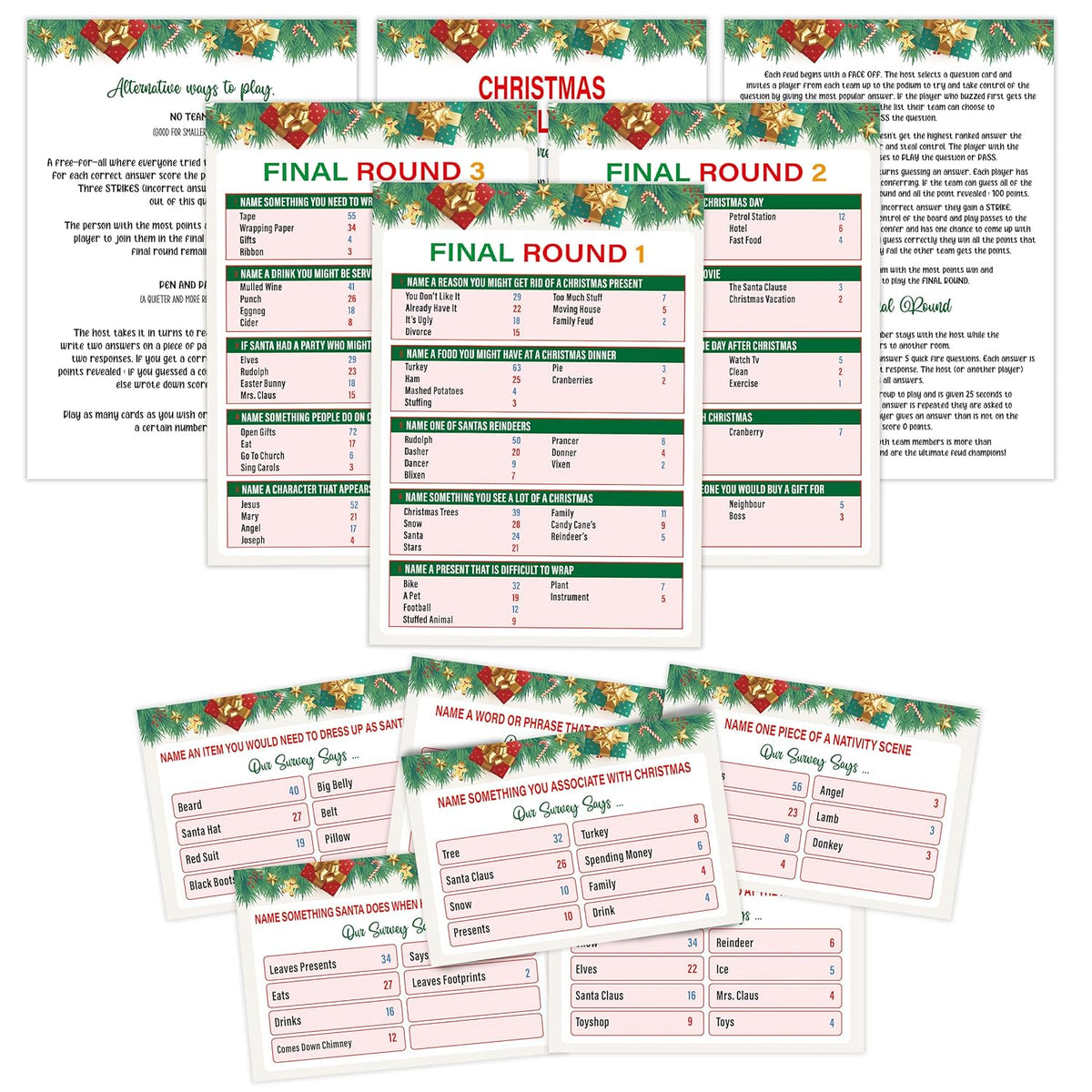 Christmas Friendly Feud Game Set, Friendly Feud Quiz, Family Feud Quiz, Baby Shower Game, Family Games For Adults, Christmas Games Xmas Holiday Winter Party Supplies-L007