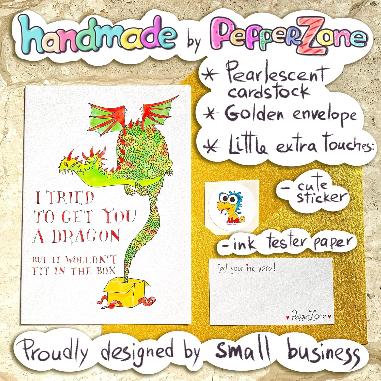 I Tried To Get You A Dragon Handmade Greeting Card, Fairy Tale Birthday, Funny Unique Dragon Magical Bday Gift For Boy, Girl, Fantasy Lover