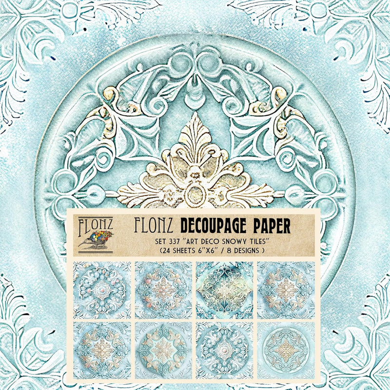 Decoupage Paper Pack (24 Sheets 6"X6") Art Deco Snowy Tiles # Vintage Styled P