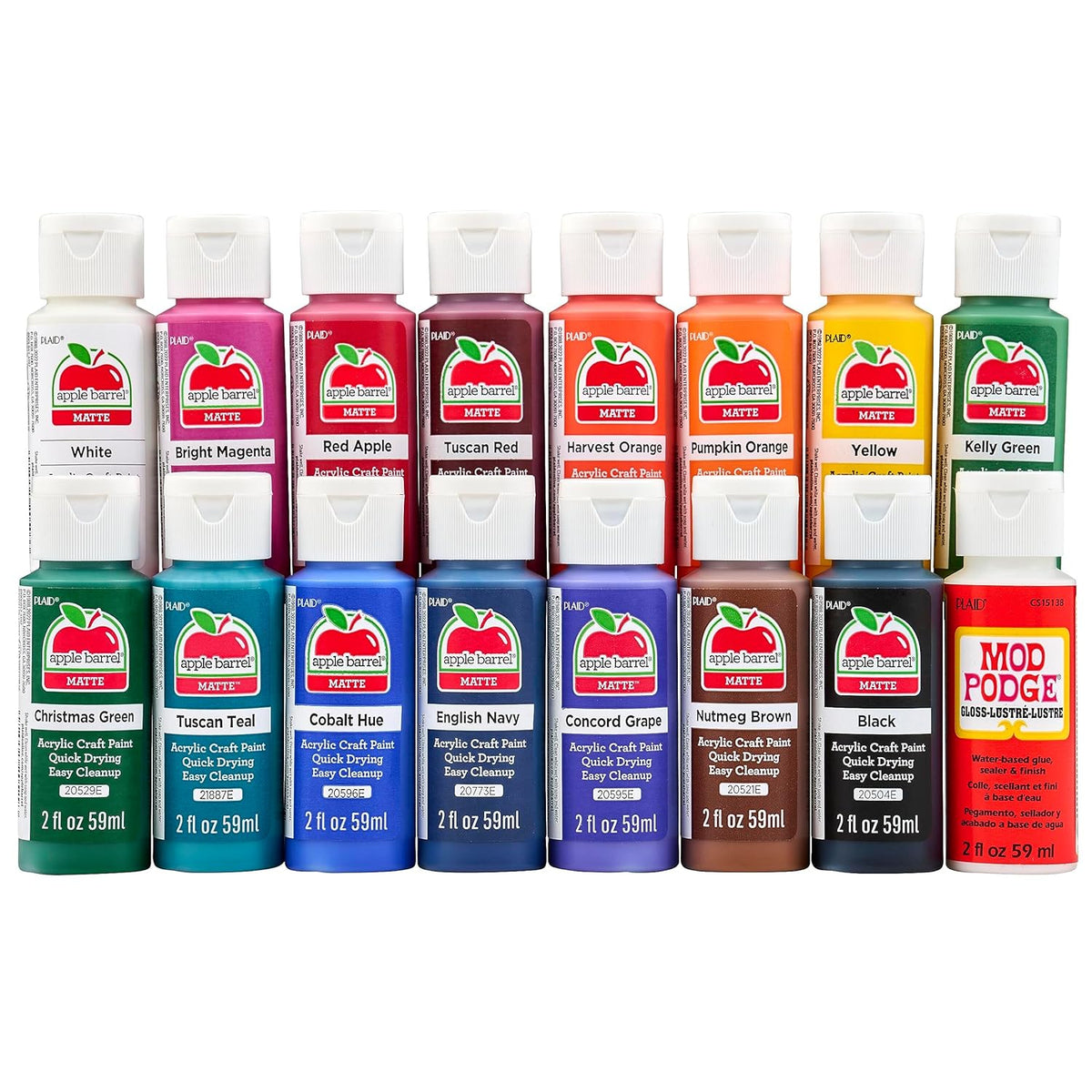Apple Barrel Fall Colors Kit, 16 Piece Set Includes 15 Acrylic Craft Paints and 1 Mod Podge Gloss, 96426