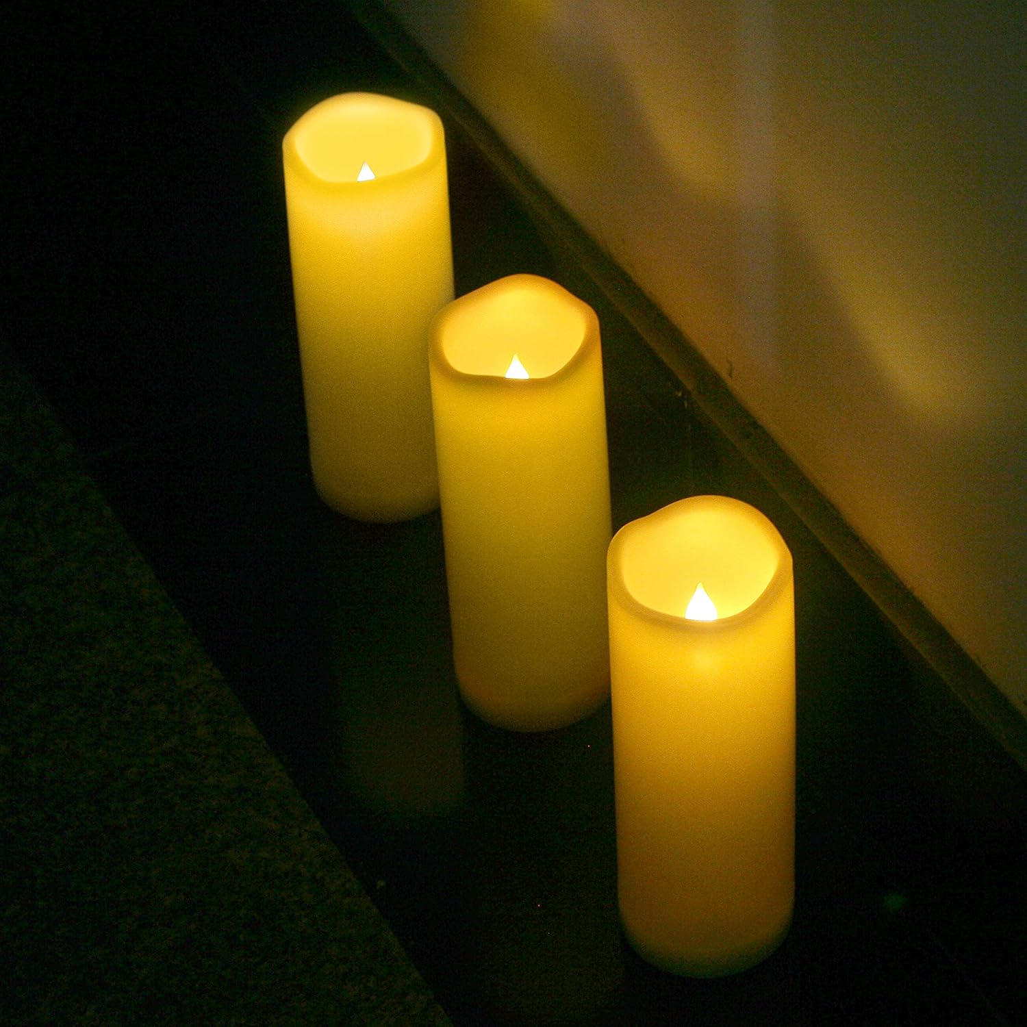 Outdoor Waterproof Flameless Led Pillar Candles With Timer Battery Operated Plastic Large Decorative Electric Candle Lights For Halloween Christmas Wedding Party Centerpiece Decoration 2 Pack 3"X8"