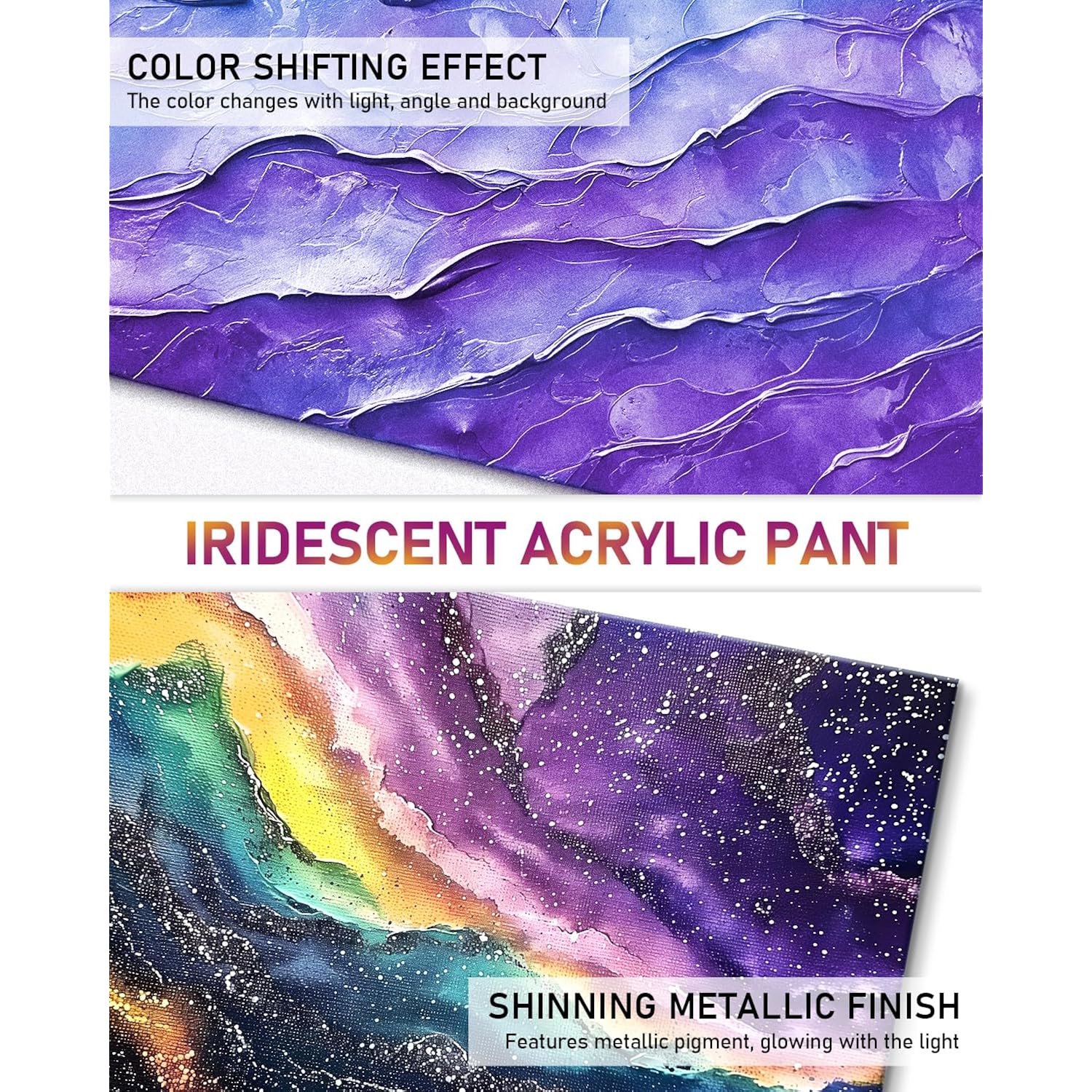 8 Colors Iridescent Acrylic Paint, 8.45Oz / 250Ml Large Bulk Metallic Acrylic Paint,Color Shifting & Non-Toxic Art Painting Supplies For Canvas Fabric Rock Wood With Color Wheel