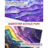 8 Colors Iridescent Acrylic Paint, 8.45Oz / 250Ml Large Bulk Metallic Acrylic Paint,Color Shifting & Non-Toxic Art Painting Supplies For Canvas Fabric Rock Wood With Color Wheel