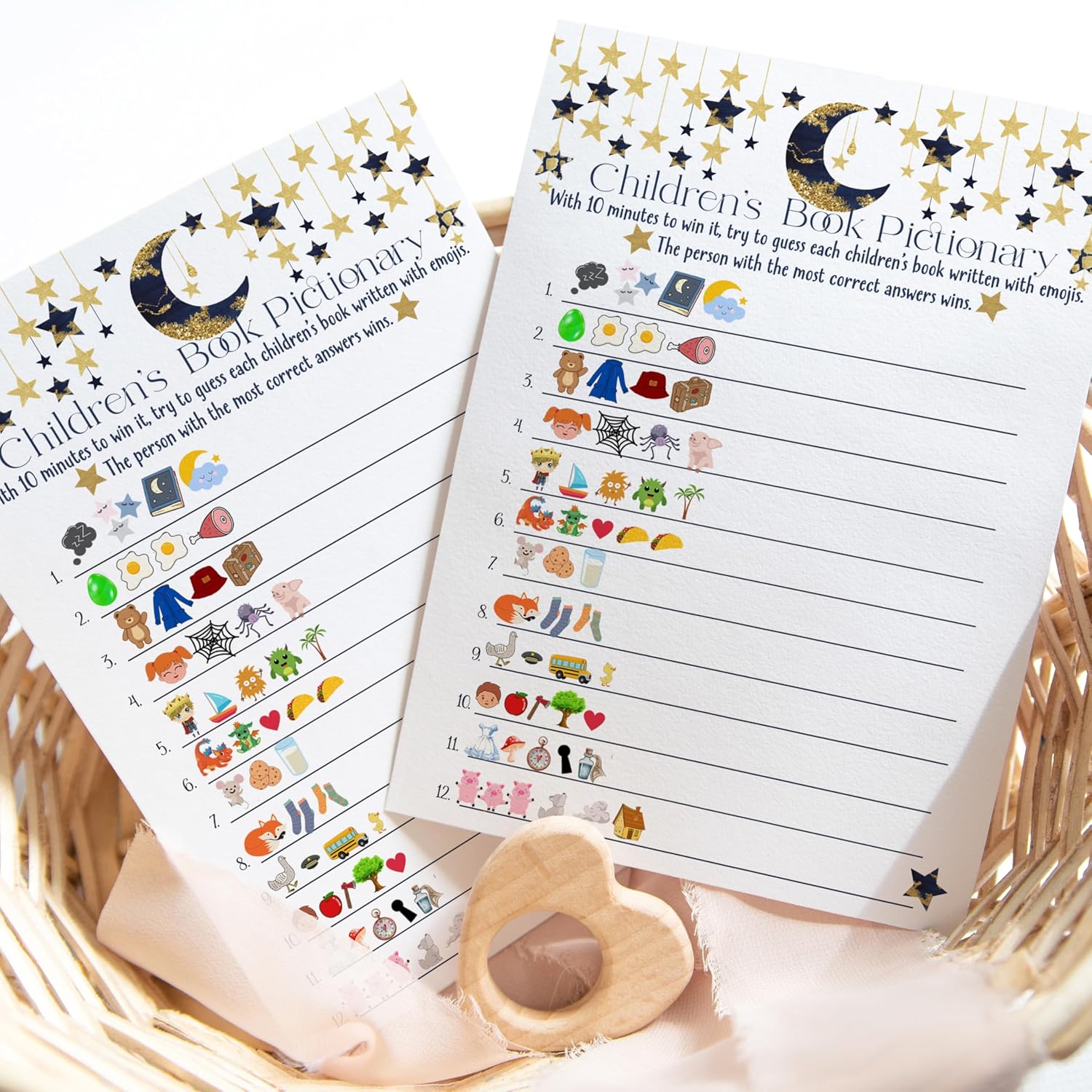 Twinkle Little Star Baby Shower Games Boys - 25 Cards - Fun Guessing Activities For Guests - Gender Neutral Navy And Gold Celestial Moon Theme