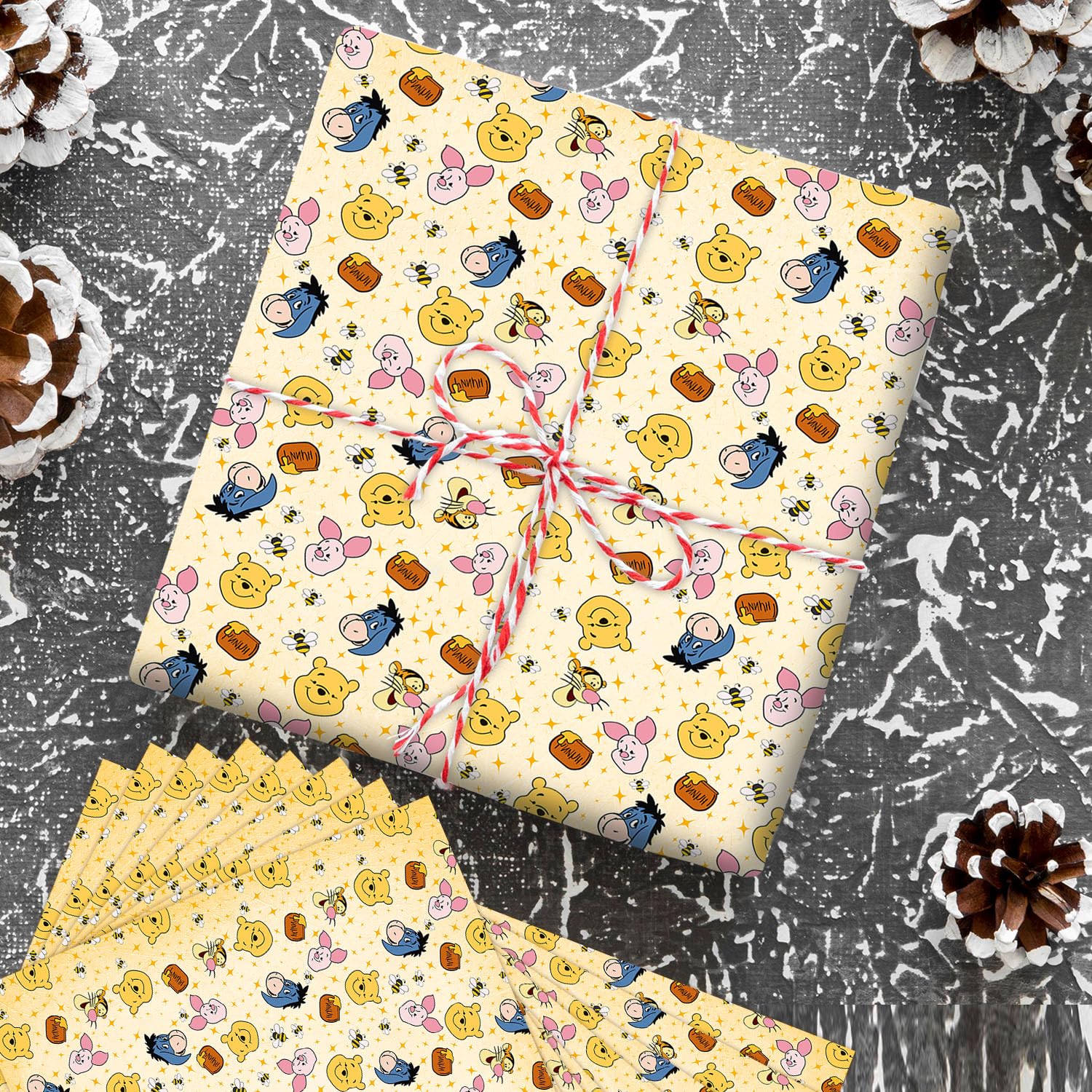5 Pack Winnie Wrapping Paper For Baby Shower, Classic Bear Gift Wrap For Birthdays Decoration, Party Decorations, Supplies(27.5 X 19.6In)