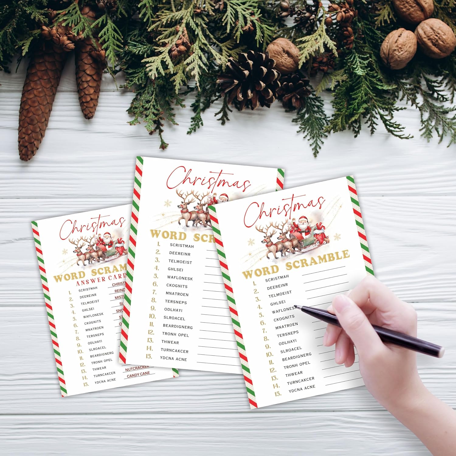 Christmas Party Games (30 Cards) - Word Scramble - Elk And Santa Claus, Word Game Cards, Christmas Icebreaker Games For Families, Companies, And Large Groupss - B06