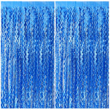 Blue Backdrop Wavy Tinsel Foil Fringe Curtains for Parties Sparkle Metallic Wavy Blue Birthday Decorations for Streamers Party Decorations Photo Booth Props Birthday Ocean Party Decor Supplies