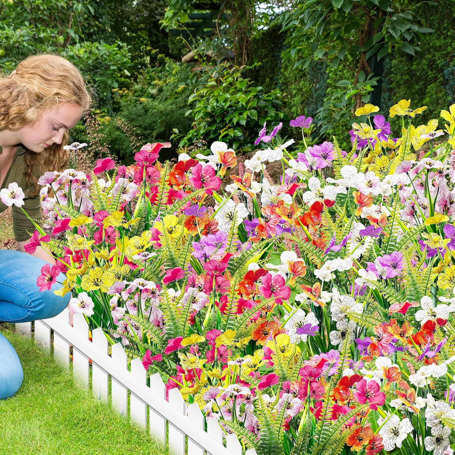 14Pcs Artificial Flowers Outdoor Uv Resistant Fake Flower For Outside Faux Greenery Plant Planter Plastic Flowers - No Maintenance Outdoor Faux Flowers For Porch Garden Home Decor (Mix 4)