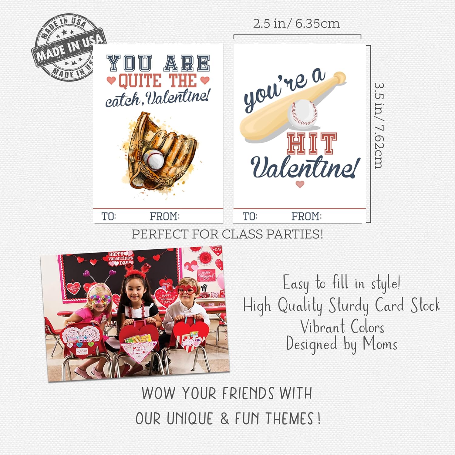 Baseball Sports Themed Valentines Day Card For Kids School Classroom Exchange (24 Included)