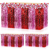 2-Pack Valentine’S Day Table Skirts, Red And Pink Metallic Fringe Party Table Decorations For Romantic Dinner, Anniversary, Or Galentine’S Party