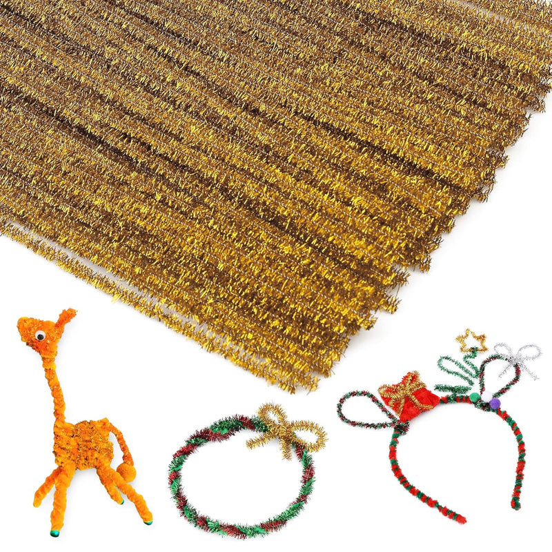 100 Pieces Pipe Cleaners Chenille Stem, Glitter Gold Craft Pipe Cleaners,Diy C