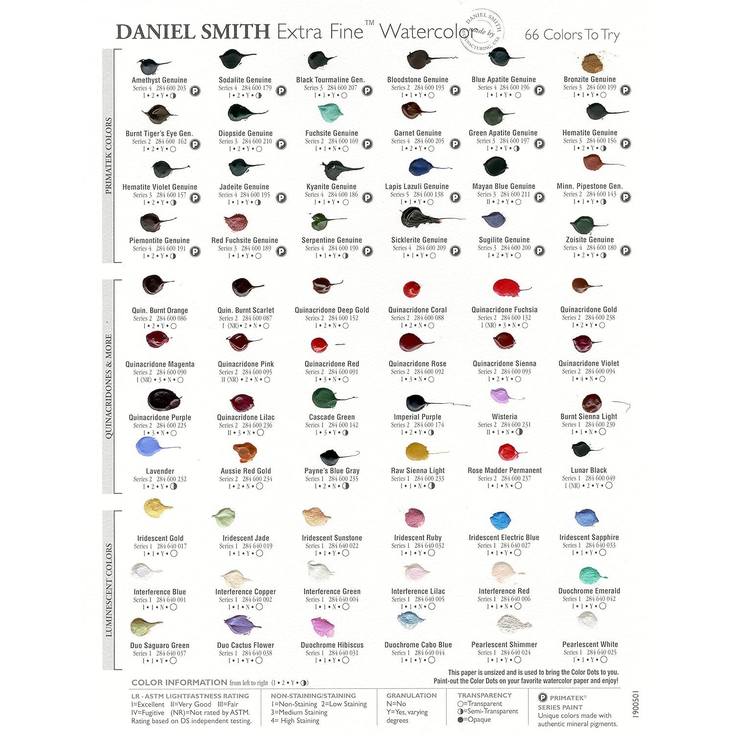DANIEL SMITH 001900501 Extra Fine Watercolor 66-Dot Try-It Card, Multi Color