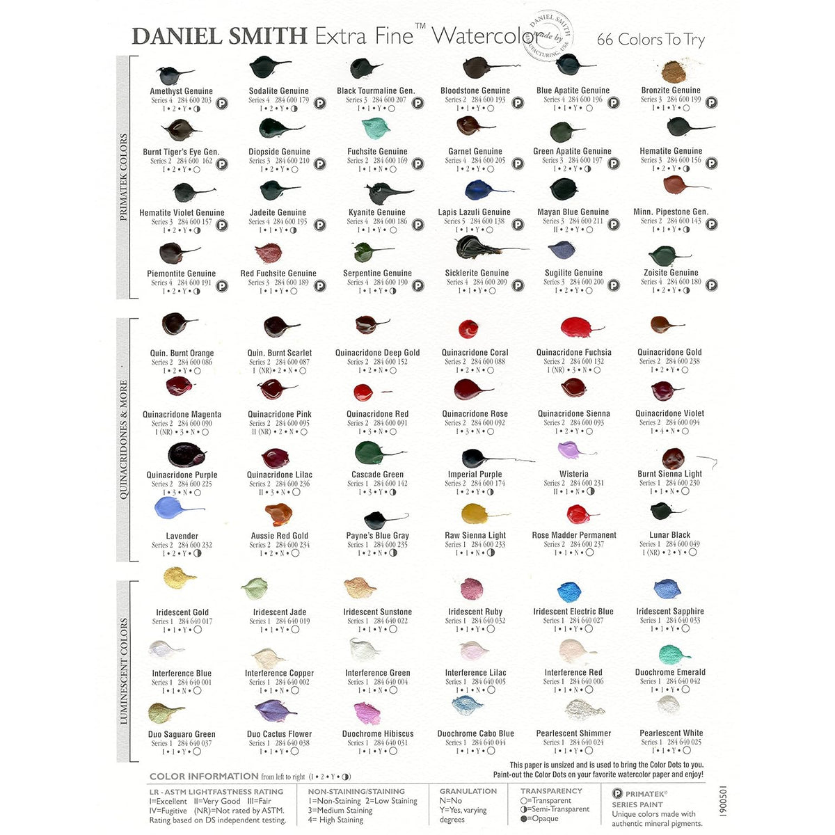 DANIEL SMITH 001900501 Extra Fine Watercolor 66-Dot Try-It Card, Multi Color