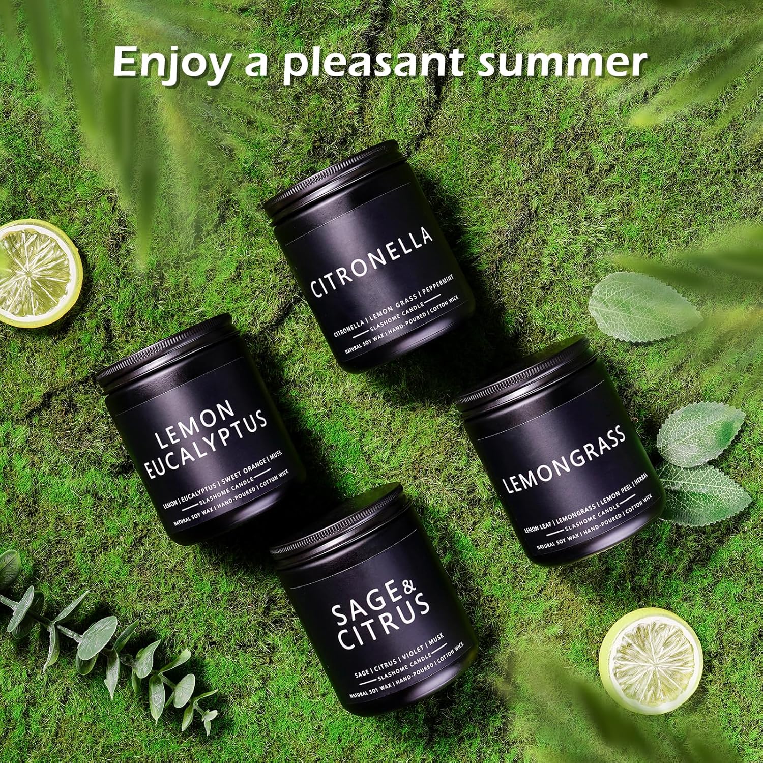 Citronella Candles Outdoor, Scented Candles Soy Jar Candle For Outdoor Patio Indoor Home Scented - Citronella/Lemon Eucalyptus/Lemongrass/Sage & Citrus, Gifts For Father Dad & Men (7Oz - 4 Pack)