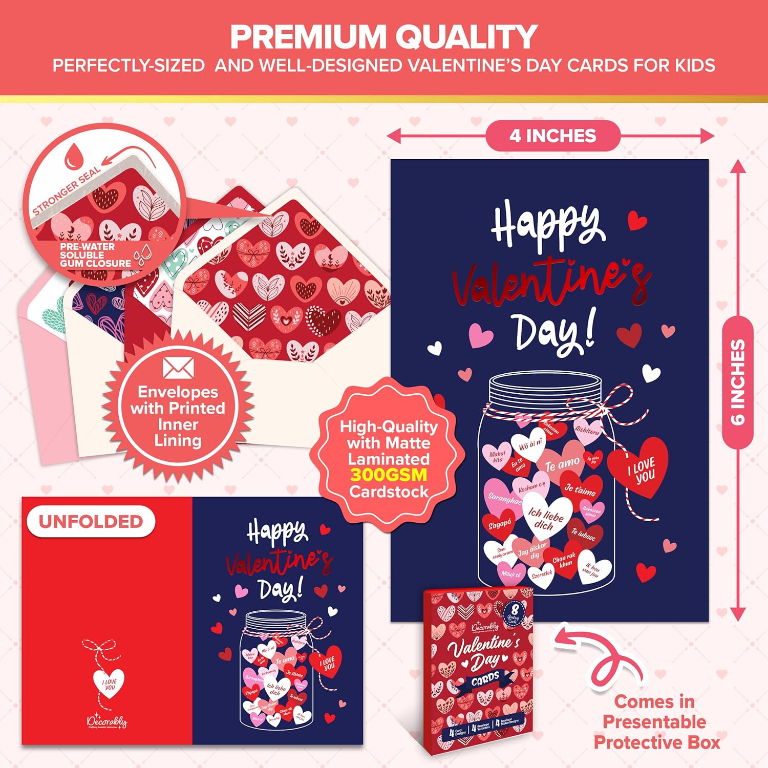 8 Pack Foiled 4X6In Valentine Cards For Adults With Envelopes And Stickers, 8 Fun And Elegant Designs For Loved Ones, Family, Friends With Printed Message Inside, Gifting & Mailing