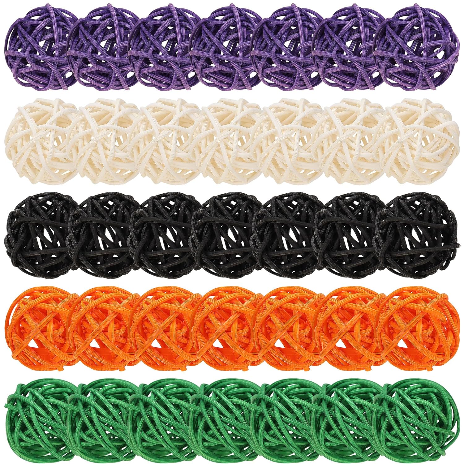 35Pcs Halloween Rattan Balls Decorations, 1.18In/3Cm Black White Green Orange Purple Natural Wicker Balls Ornament Vase Filler With Hemp Rope For Halloween Tree Table Decor Party Supplies