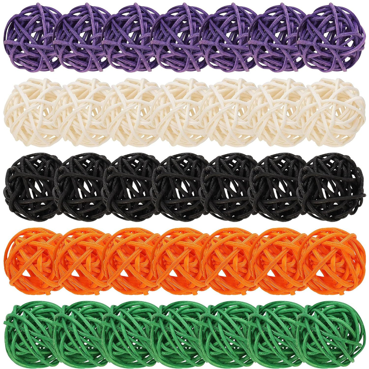 35Pcs Halloween Rattan Balls Decorations, 1.18In/3Cm Black White Green Orange Purple Natural Wicker Balls Ornament Vase Filler With Hemp Rope For Halloween Tree Table Decor Party Supplies