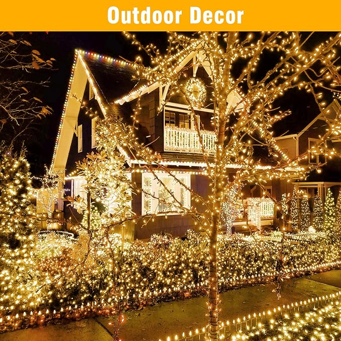 33FT LED String Lights Outdoor Waterproof Warm White Plug In Fairy Lights Connectable Christmas Tree Lights for Patio Garden Bedroom Wedding Party Decor
