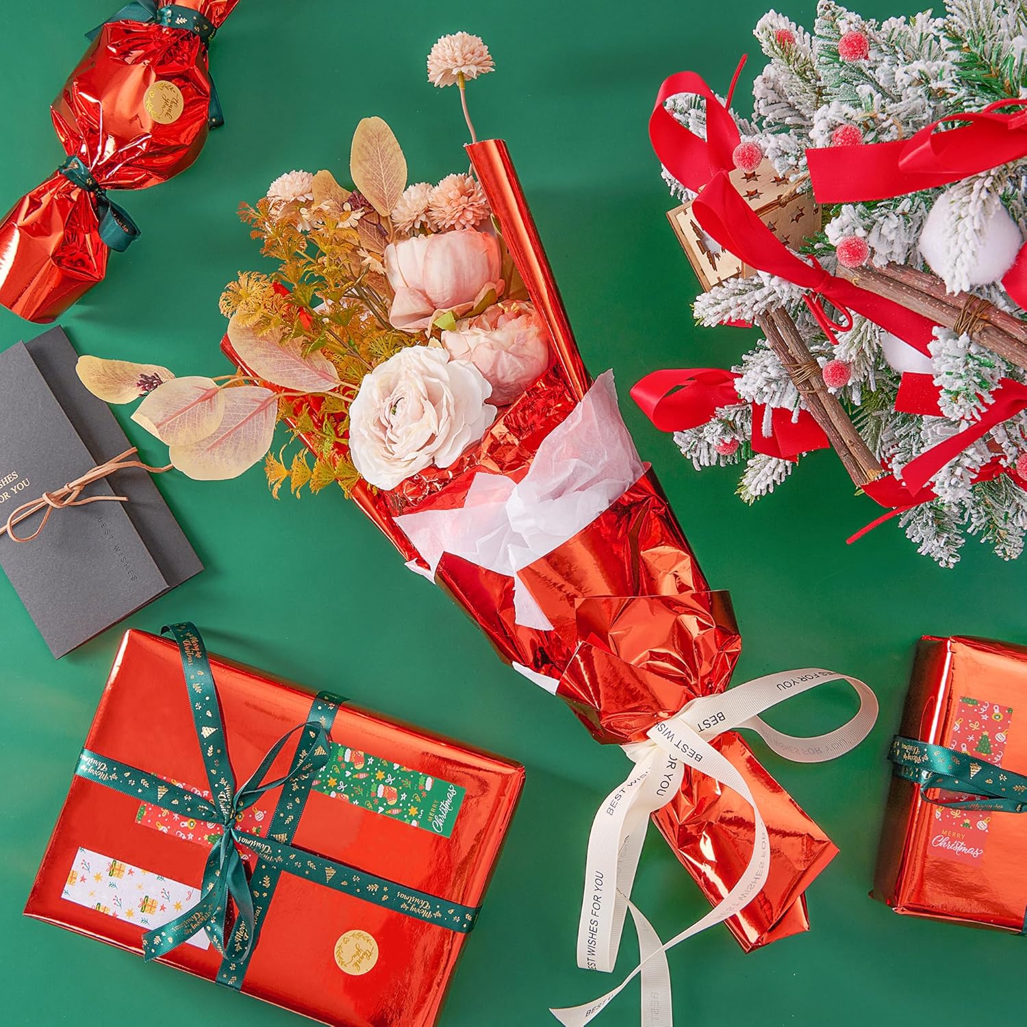 Red Metallic Wrapping Paper Roll- 17In X 49Ft Metal Wrapping Paper Roll For Gift Wrapping Solid Color Paper For Christmas,Birthday,Wedding,Baby Shower Pap12Rd15