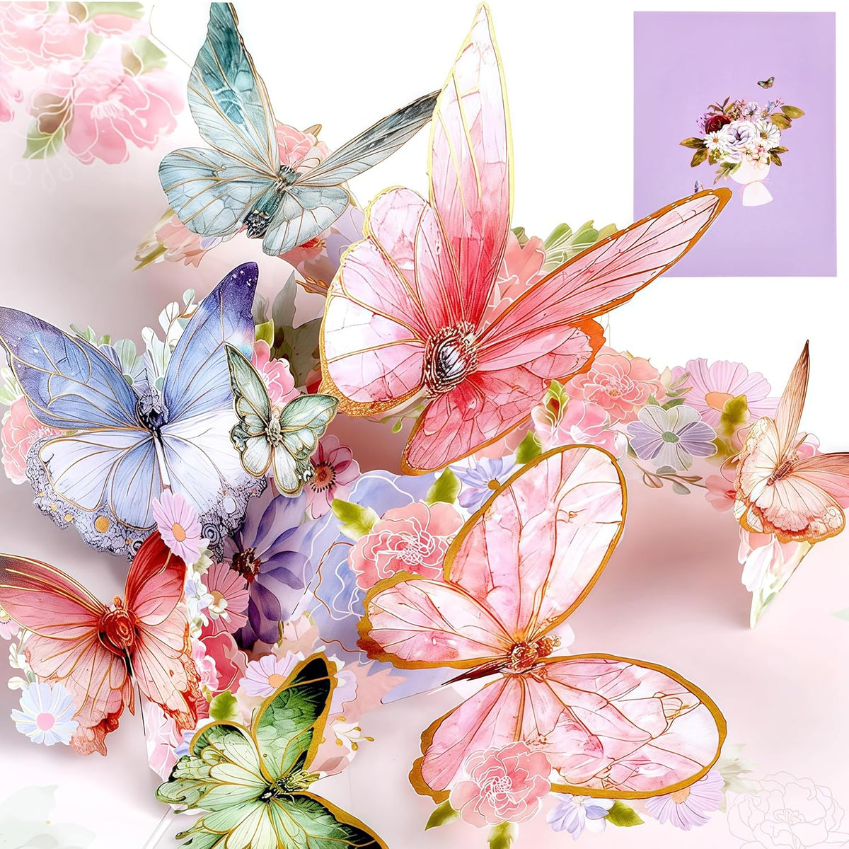 Birthday Cards For Women, Gold-Edged Butterfly Pop Up Card, Butterfly Gifts For Mom, Grandma, Sister, 3D Greeting Cards For Birthday, Thank You, Blank Notecard & Envelope