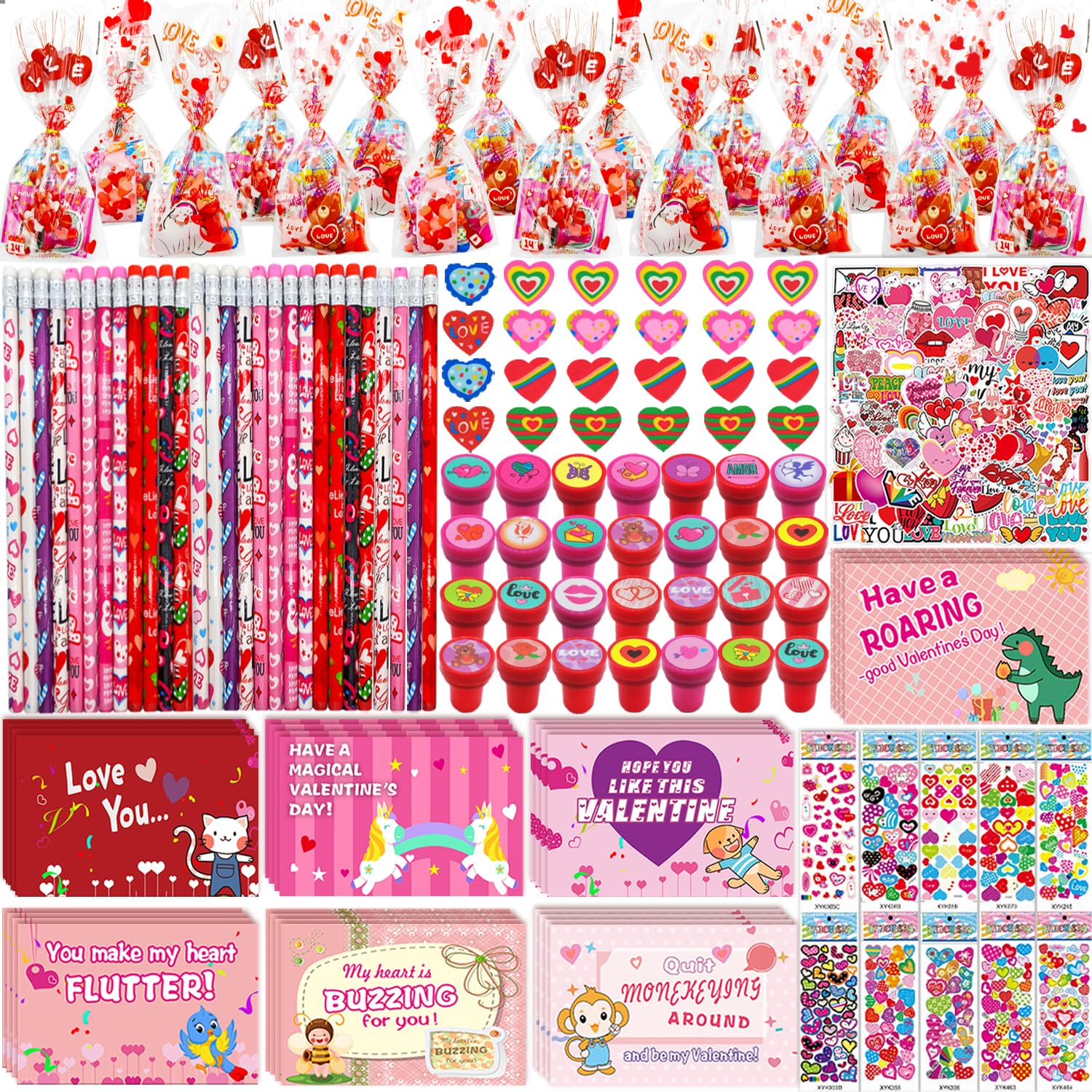 268Pcs Valentines Day Gifts For Kids Valentine Day Cards For Kids School Classroom Goodie Bags Stuffers Non Candy Party Favors Class Valentine Day Gifts For Kids Bulk Prizes Treats Exchange Students