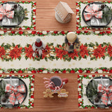 Christmas Poinsettias Leaves Bells Snowflakes Winter Xmas Table Runner Table Decoration For Home Kitchen Dining Holiday Decor 13X72 Inch