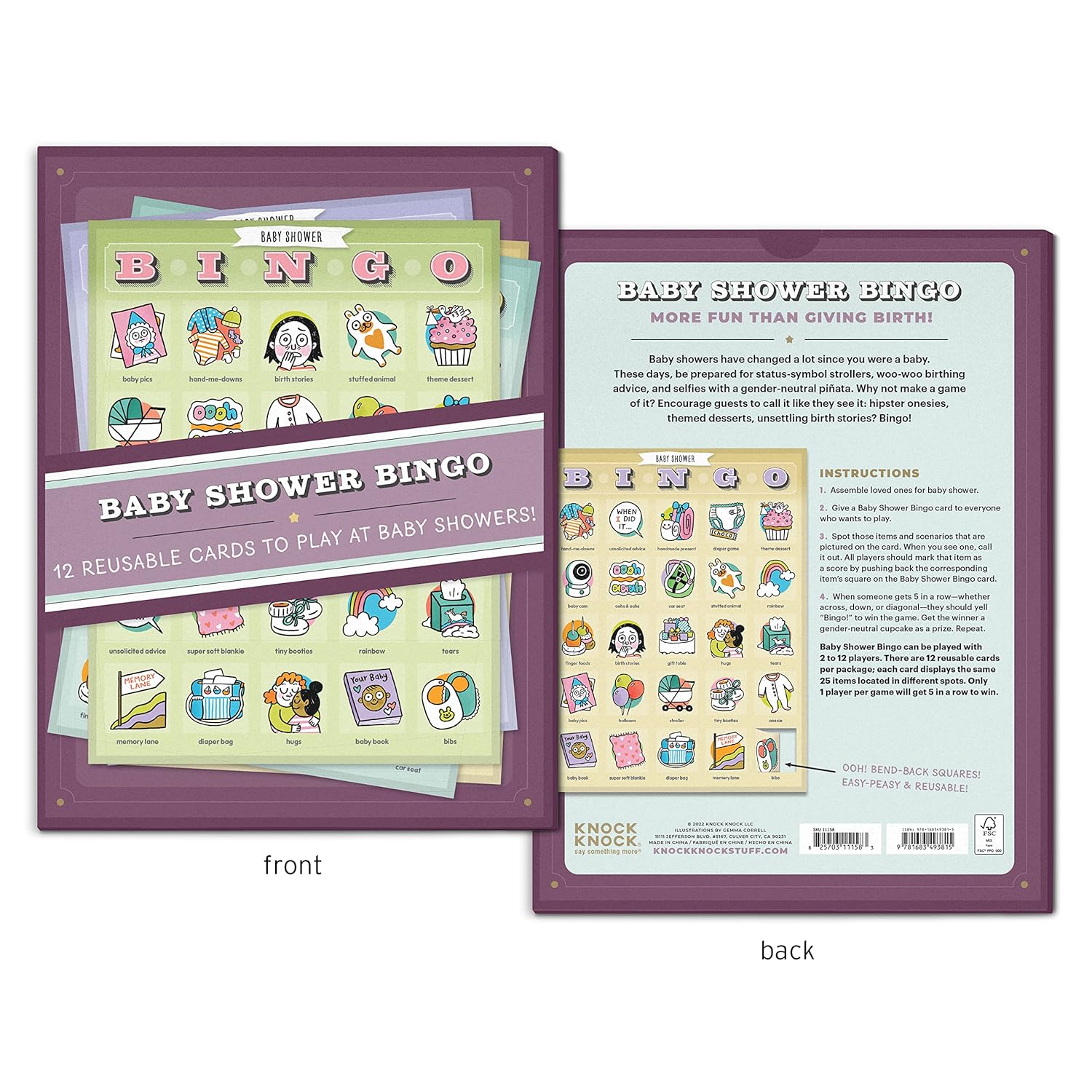 Knock Knock Baby Shower Bingo, 12 Reusable Cards to Play for Baby Showers