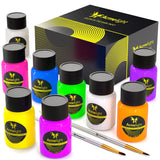Glow In The Dark Acrylic Paint Set - 9 Neon Fluorescent Colors For Canvas, Wood & Stone - Blacklight Reactive - Cool Art Supplies Gift For Artists & Adults