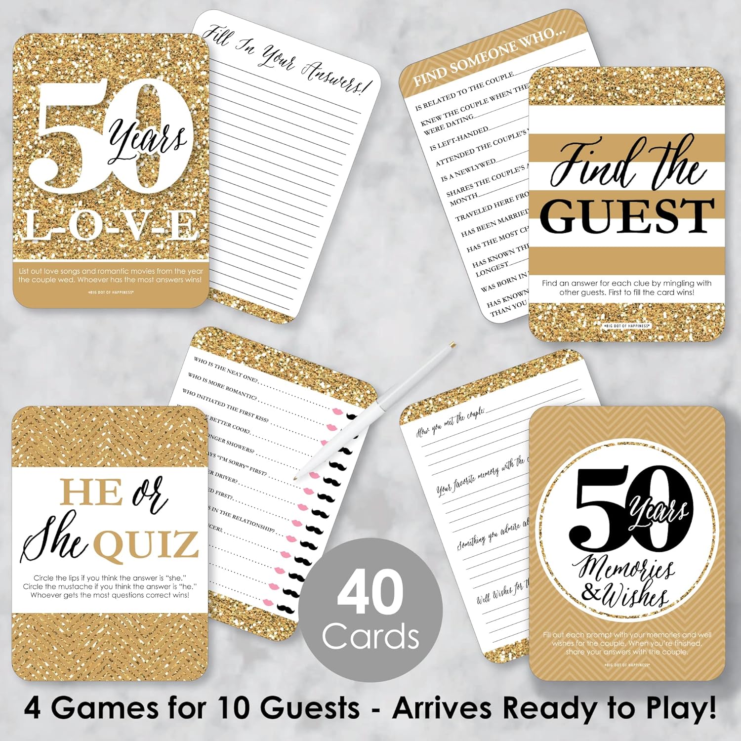 Big Dot of Happiness We Still Do - 50th Wedding Anniversary - 4 Anniversary Party Games - 10 Cards Each - Gamerific Bundle