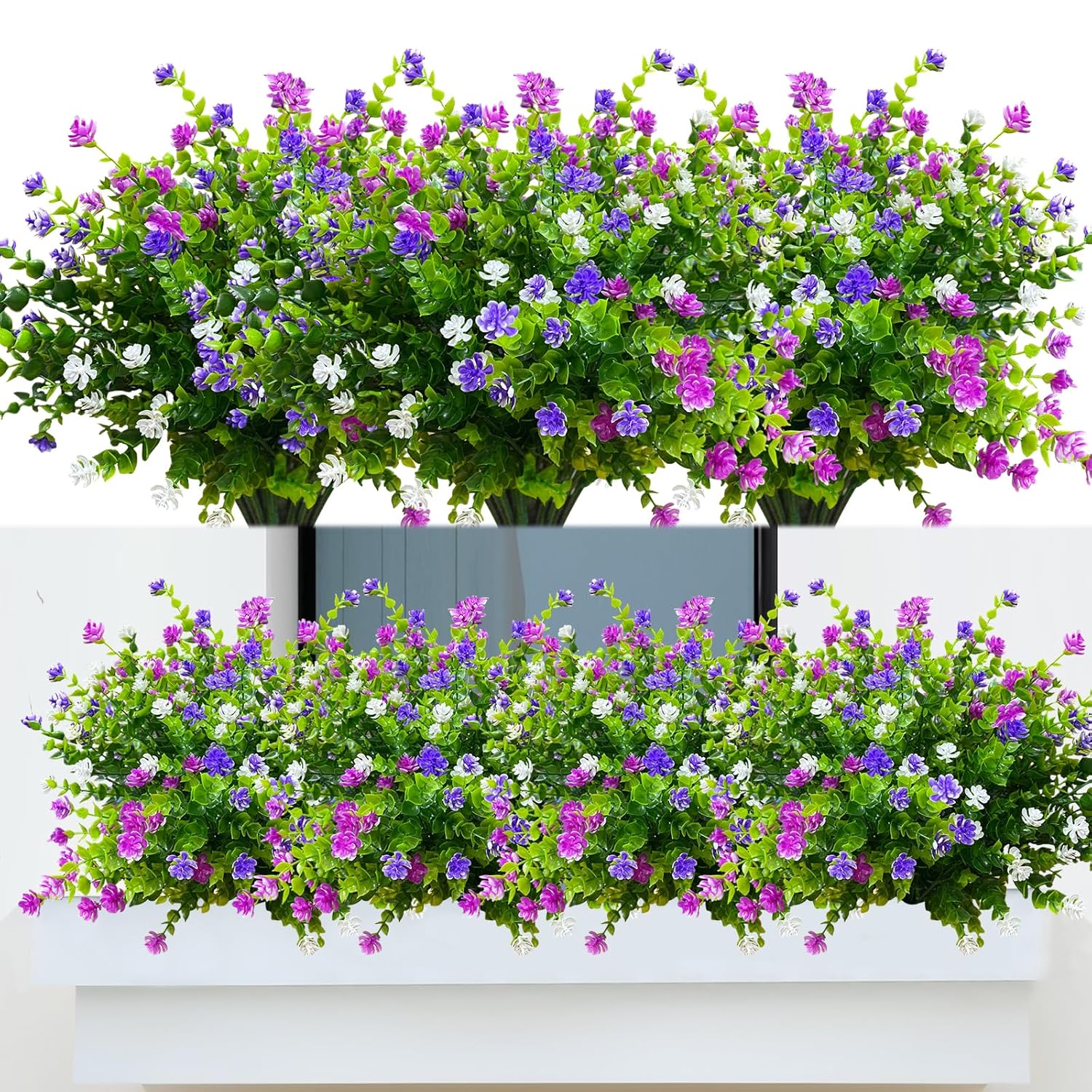 Artificial Flowers Outdoor Uv Resistant 8 Bundles Faux Flower And Plants Plastic Fake Greenery Shrubs For Outside Planter Porch Window Boxes Garden Decoration