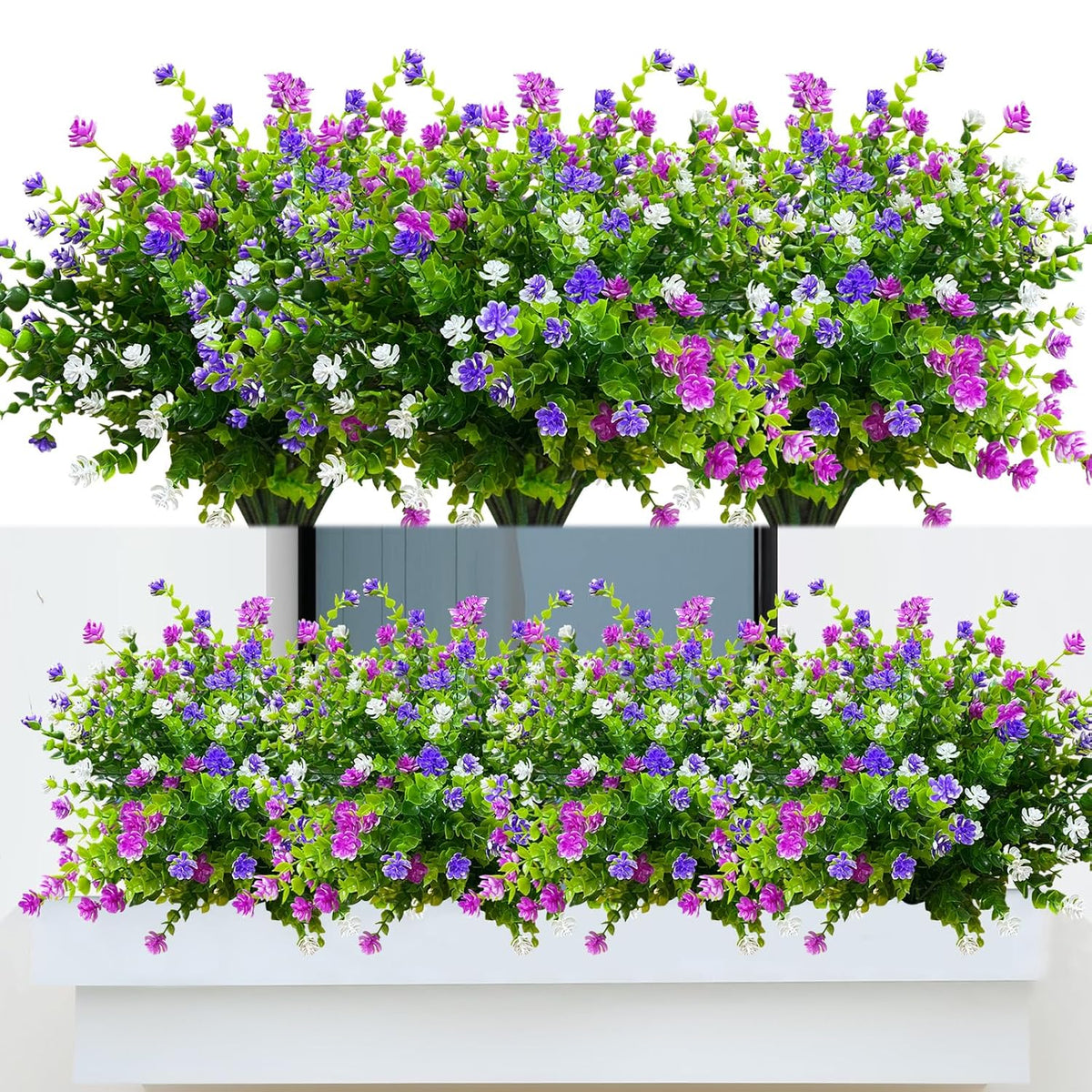 Artificial Flowers Outdoor Uv Resistant 8 Bundles Faux Flower And Plants Plastic Fake Greenery Shrubs For Outside Planter Porch Window Boxes Garden Decoration