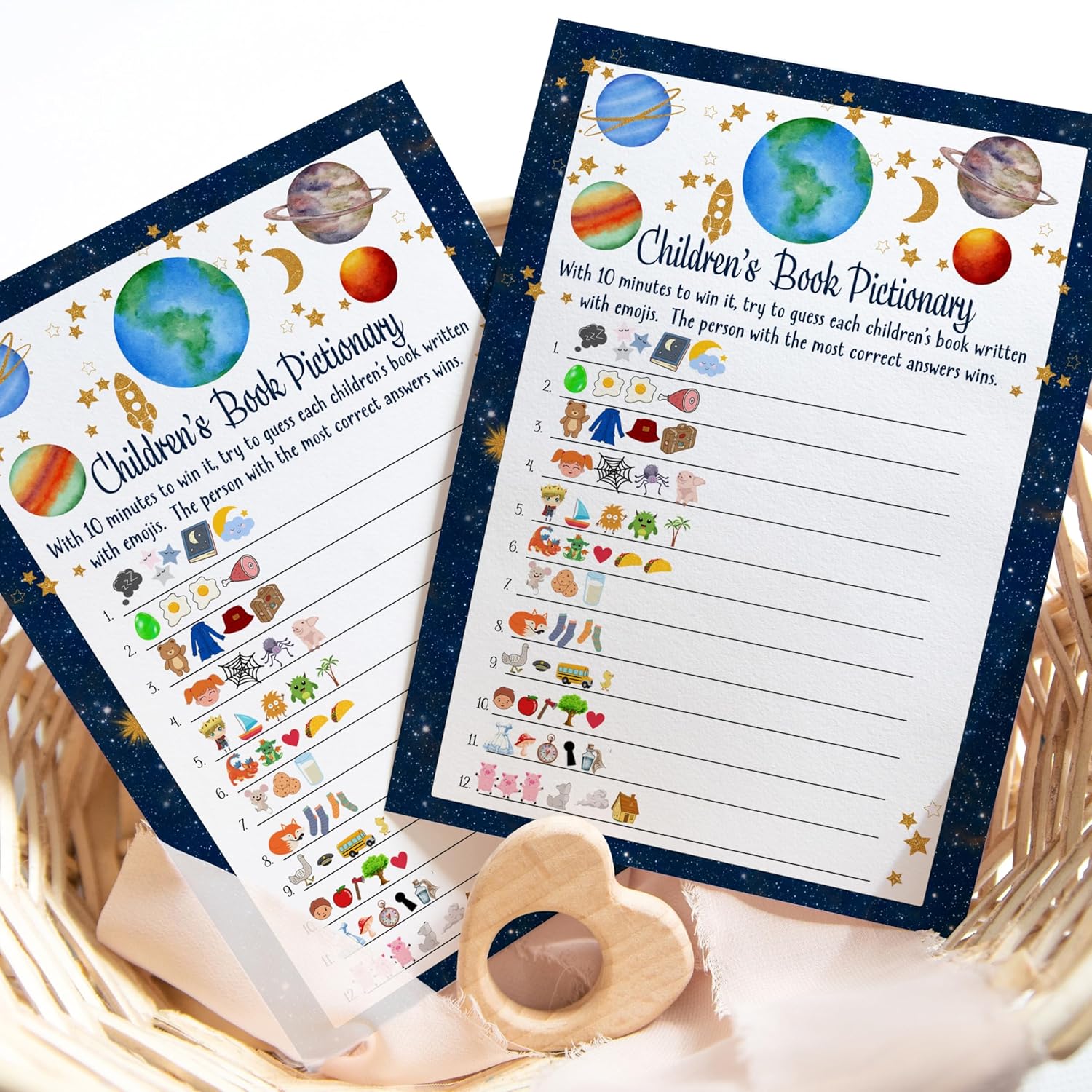 Out Of This World Baby Shower Games Boy - Fun Baby Shower Activities For Guests, Guess The Storybook Pictogram Titles, Cosmic Space Theme Adventure, 25 Cards Pack