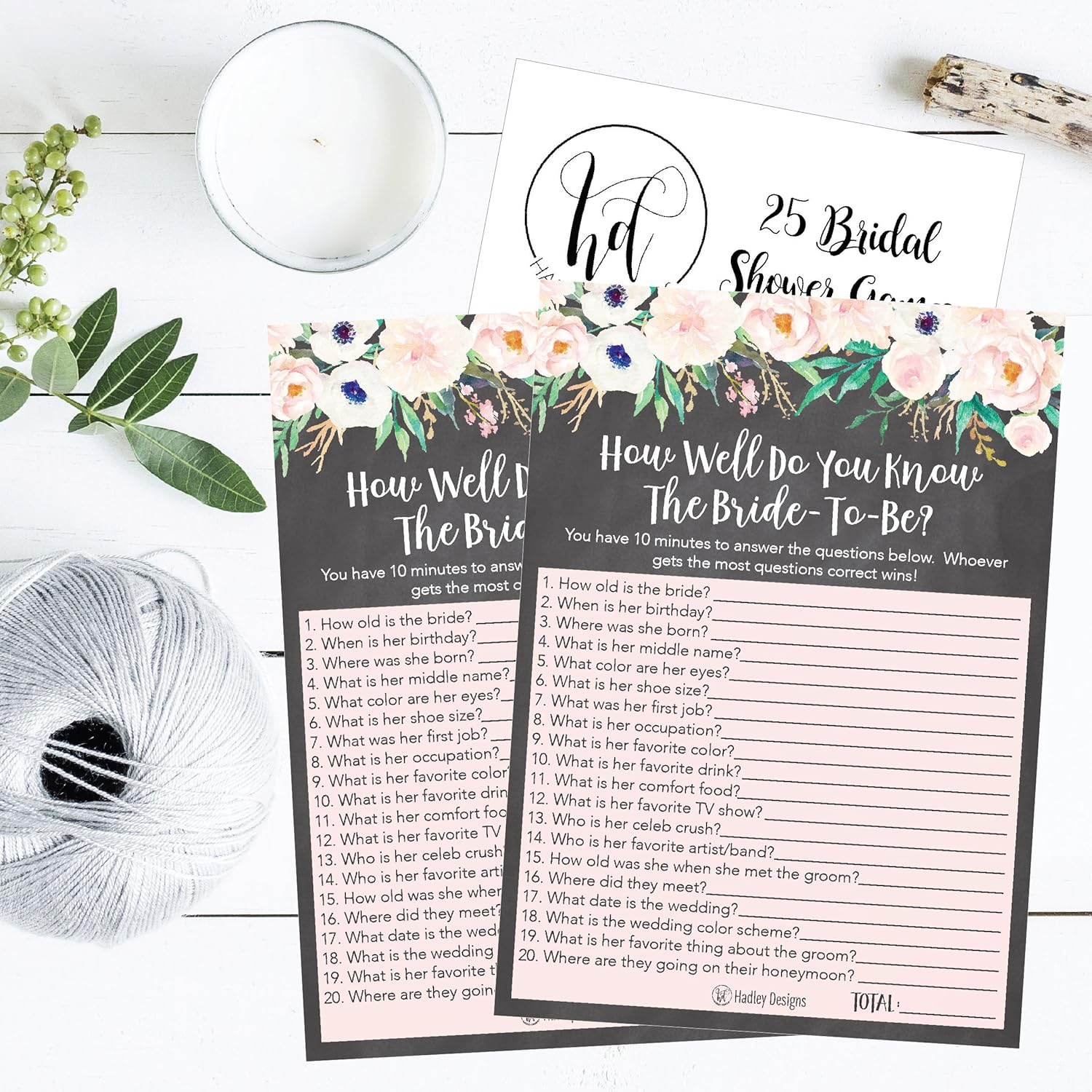 25 Floral How Well Do You Know The Bride Bridal Wedding Shower Or Bachelorette Party Game, Flowers Who Knows The Best, Does The Groom Couples Guessing Question Set Of Cards Pack, Printed Engagement