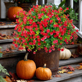 Artificial Flowers For Outdoors Fake Plants - 12 Bundles Faux Uv Resistant No Fade Plastic Greenery Home Garden Porch Patio Decoration Boxwood Shrubs (Red)