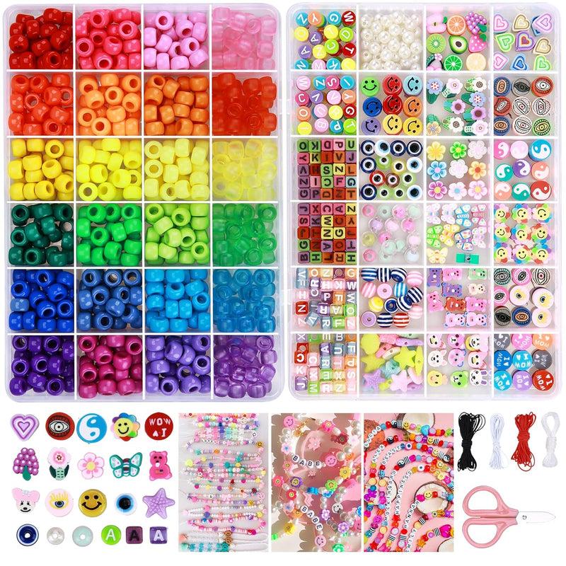 1152Pcs Pony Beads For Bracelet Making Kit, 600Pcs/24 Colors Plastic R