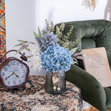 Fake Flowers With Vase, Hydrangea Artificial Flowers In Vase Faux Flowers Arrangement Suitable For Home Kitchen Living Room Fall Spring Decor Office Decoration, Centerpiece Table Decorations