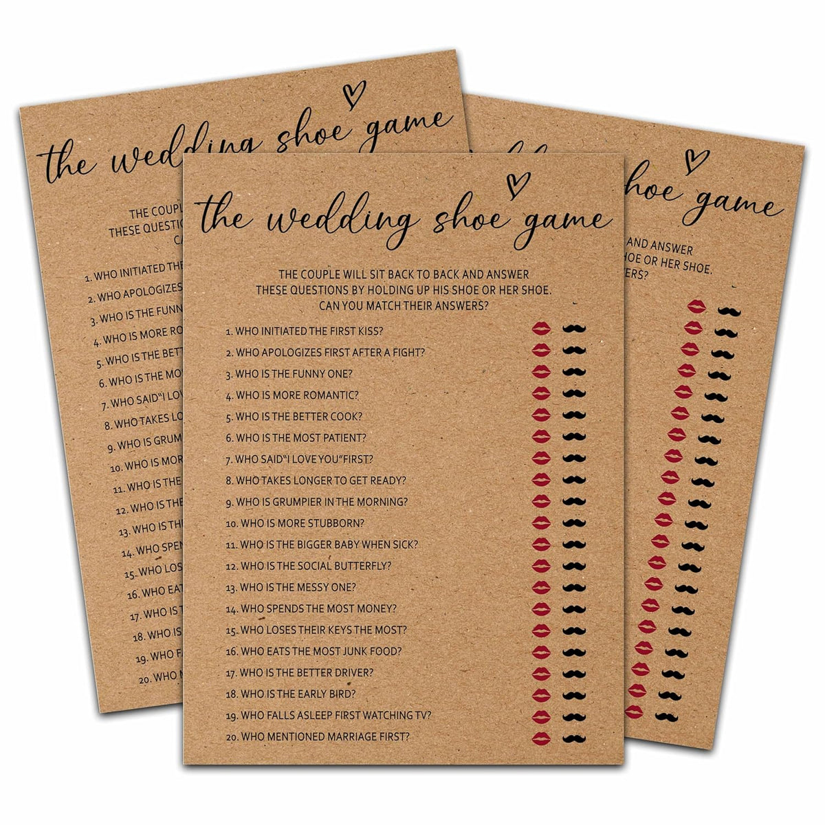 Rustic Kraft Wedding Games - Minimalist Bridal Shower & Engagement Party Decorations, 5" X 7" Double-Sided Cards (25 Pack) - A07