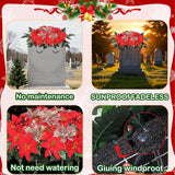 Christmas Cemetery Flowers For Grave Headstone Flower Saddle Artificial Red Poinsettia Berry Bow Grave Flowers For Winter Outdoor Grave Decorations (Red)