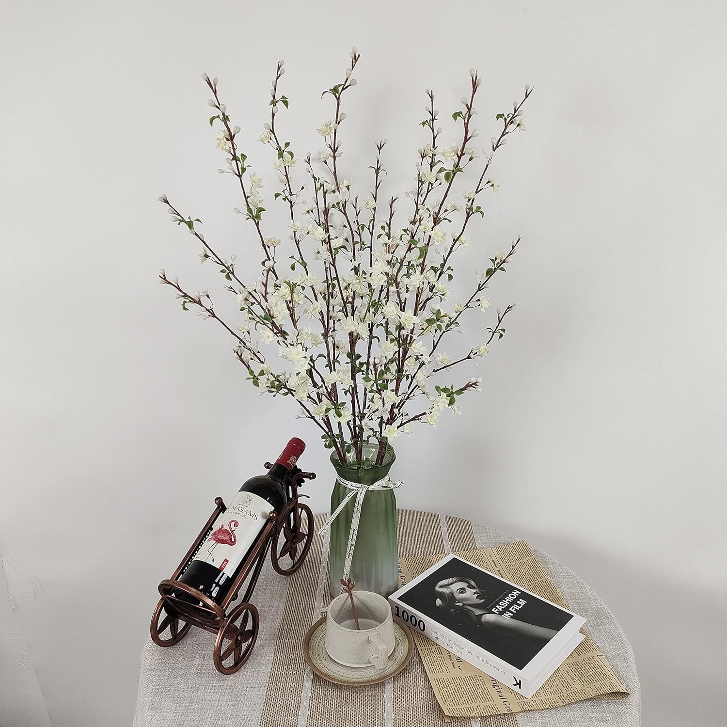 Artificial Plum Blossom Flowers,6 Pcs Faux Branches For Vase,Artificial Cherry Blossom Branches For Table Accessories Party Beach Theme Office Home Decor (White)…