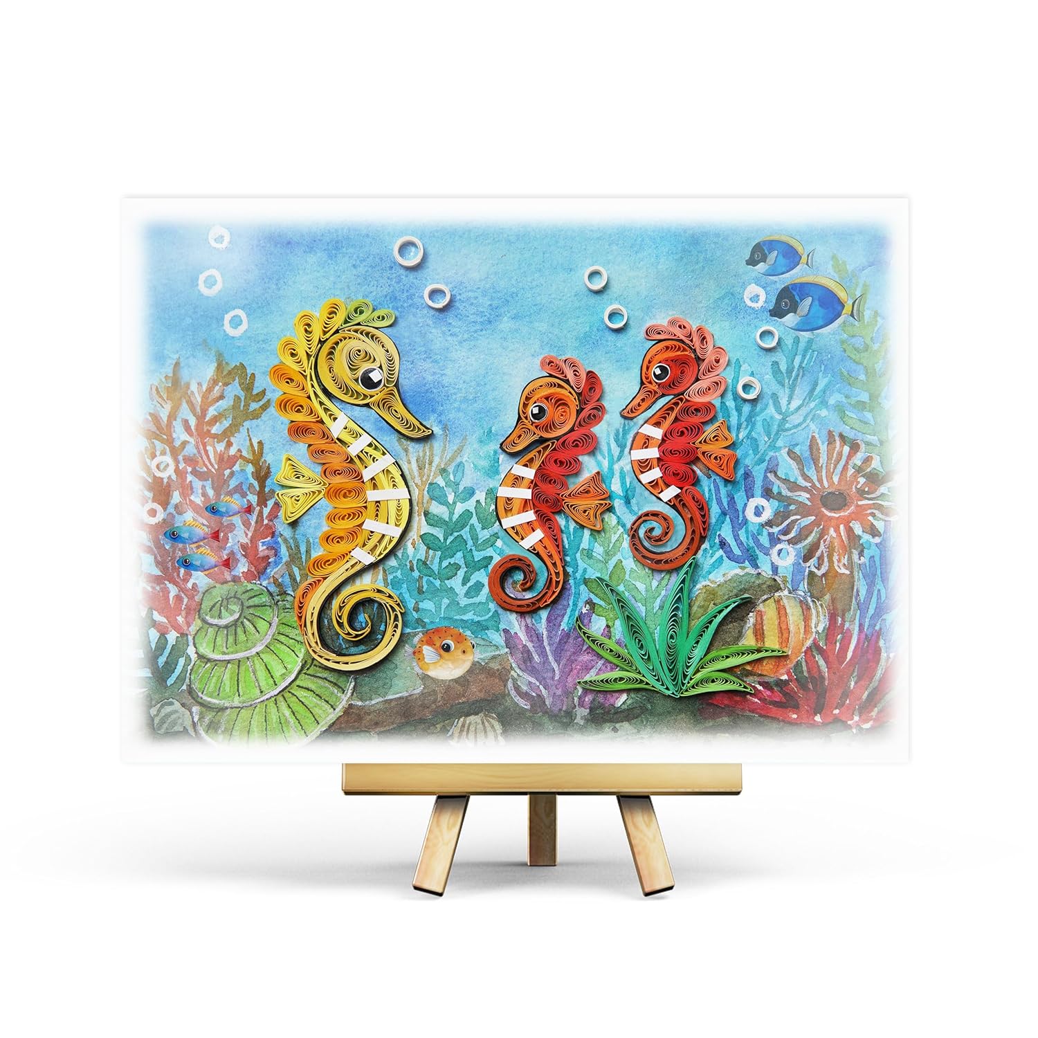 Happy Mothers Day Card, Animal Themed, Sea Life, Cute Quilling Cards For Mom Dad Kid Wife, Father Day, 3D Artful Greeting Card With Envelope (Seahorse)