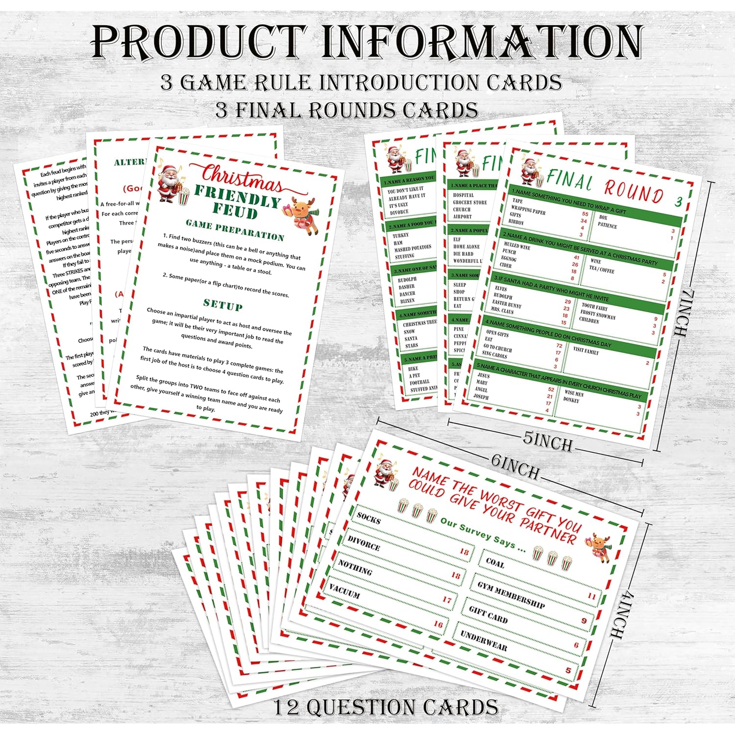 Christmas Friendly Feud Quiz, Family Game Night, Baby Shower Cards For Adults, 12 Question & 3 Final Round Cards, Party Favors Supplies-Mq6