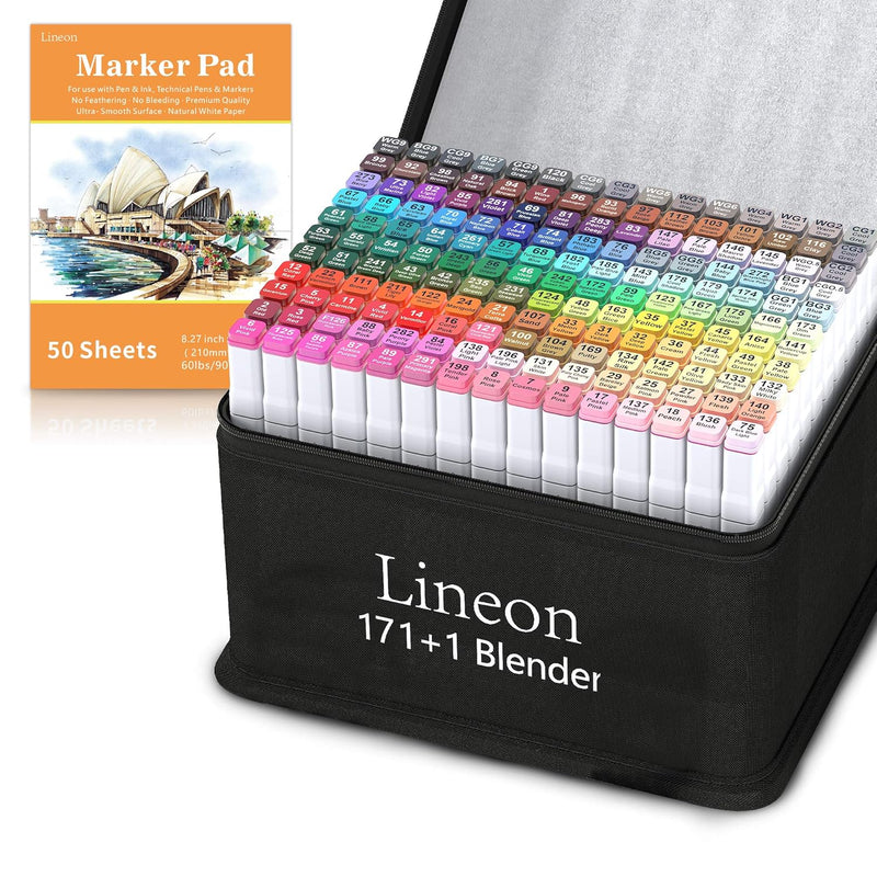 172 Colors Alcohol Based Dual Tip Art Markers, 171+1 Blender Permanent Marker