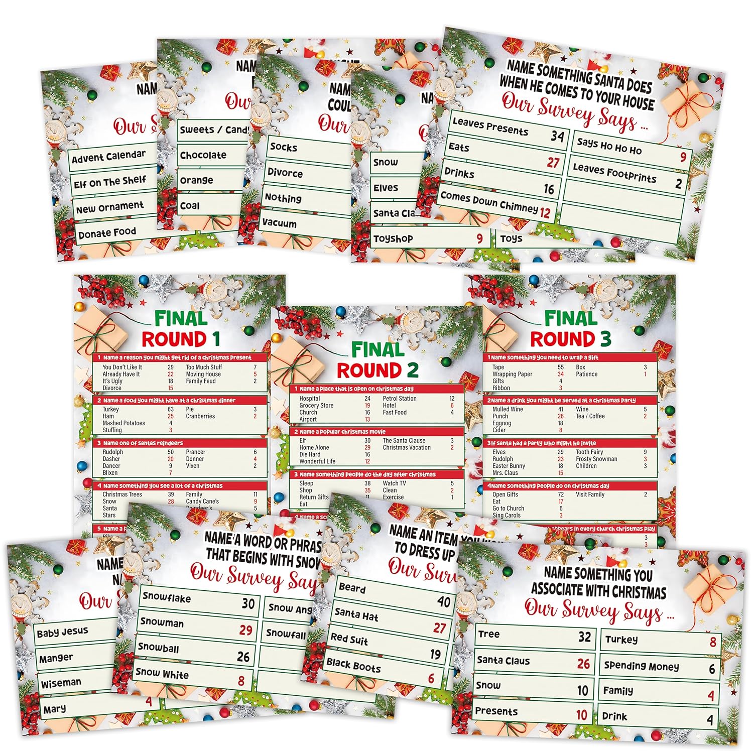 Christmas Friendly Feud Quiz, Friendly Feud Games, Feud Trivia Quiz, Family Activity, Family Games For Game Night, Baby Shower Game, Xmas Gifts Holiday Party Game And Activity Supplies(Z006)