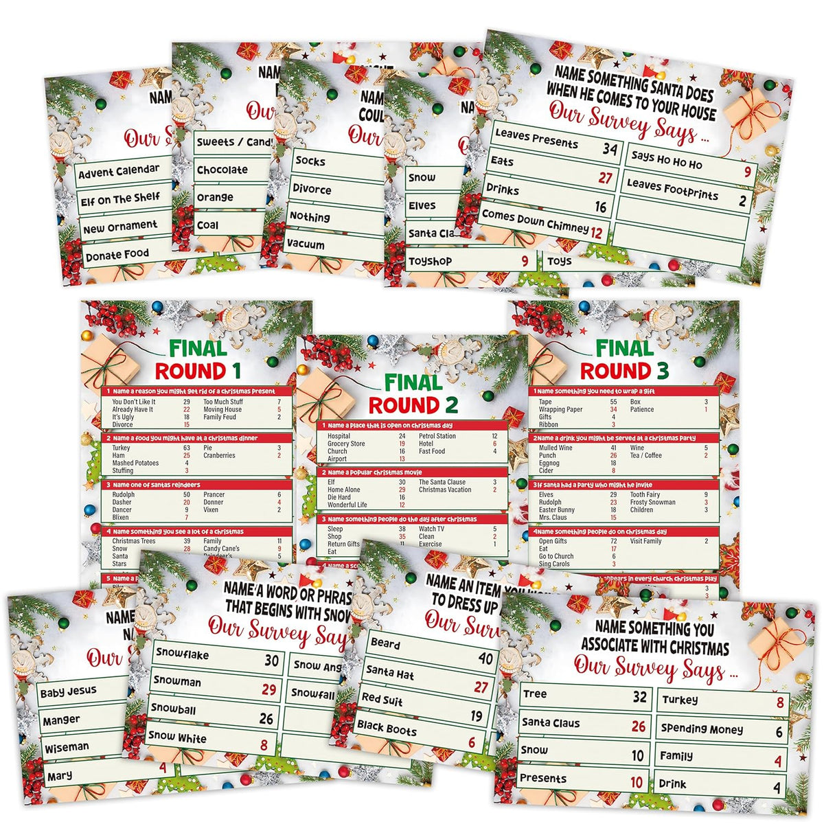Christmas Friendly Feud Quiz, Friendly Feud Games, Feud Trivia Quiz, Family Activity, Family Games For Game Night, Baby Shower Game, Xmas Gifts Holiday Party Game And Activity Supplies(Z006)