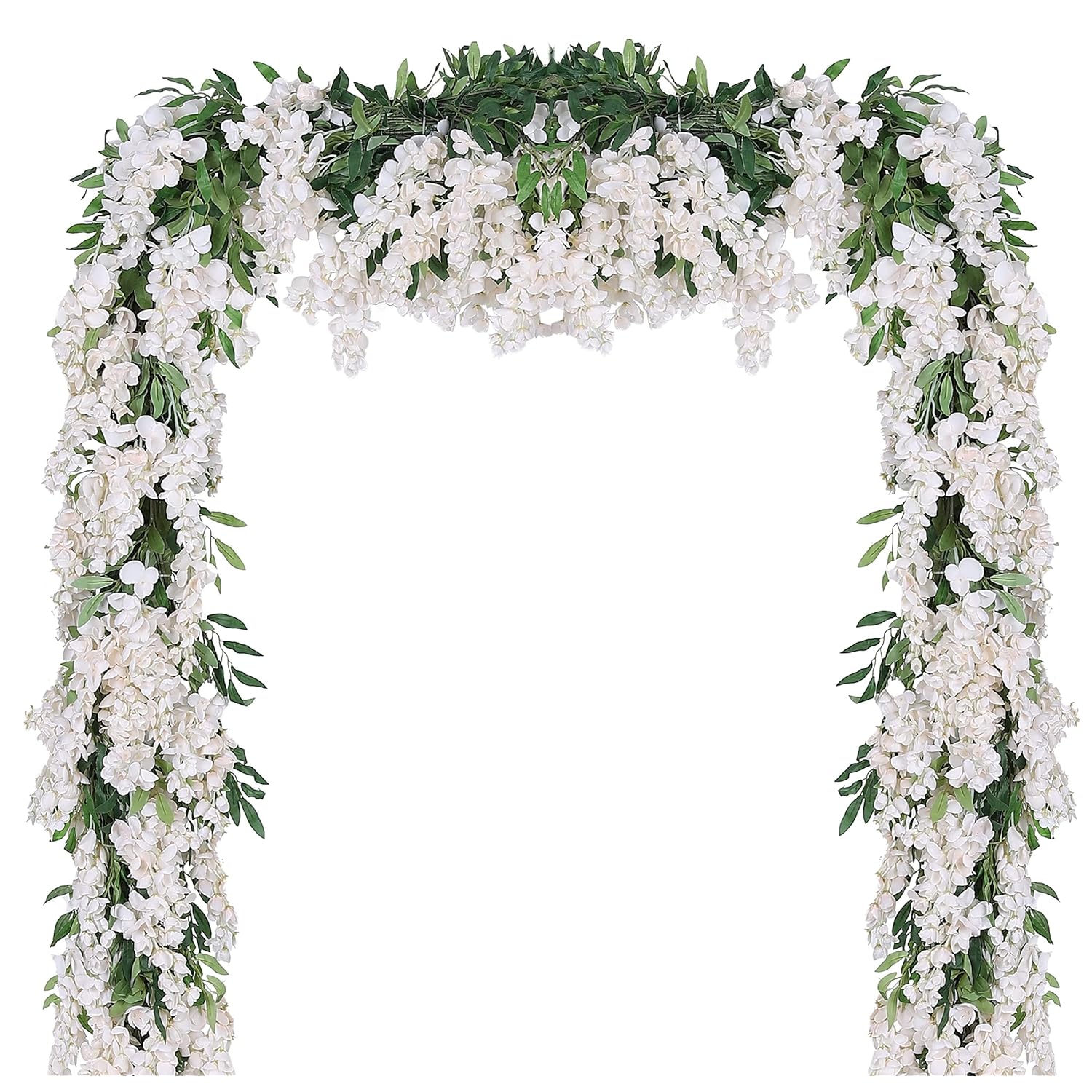 4Pcs 6.6Ft/Piece Imitation Silk Wisteria Garland Hanging Flower Vine For Home Outdoor Garden Ceremony Wedding Arch Floral Decor (Milk White)