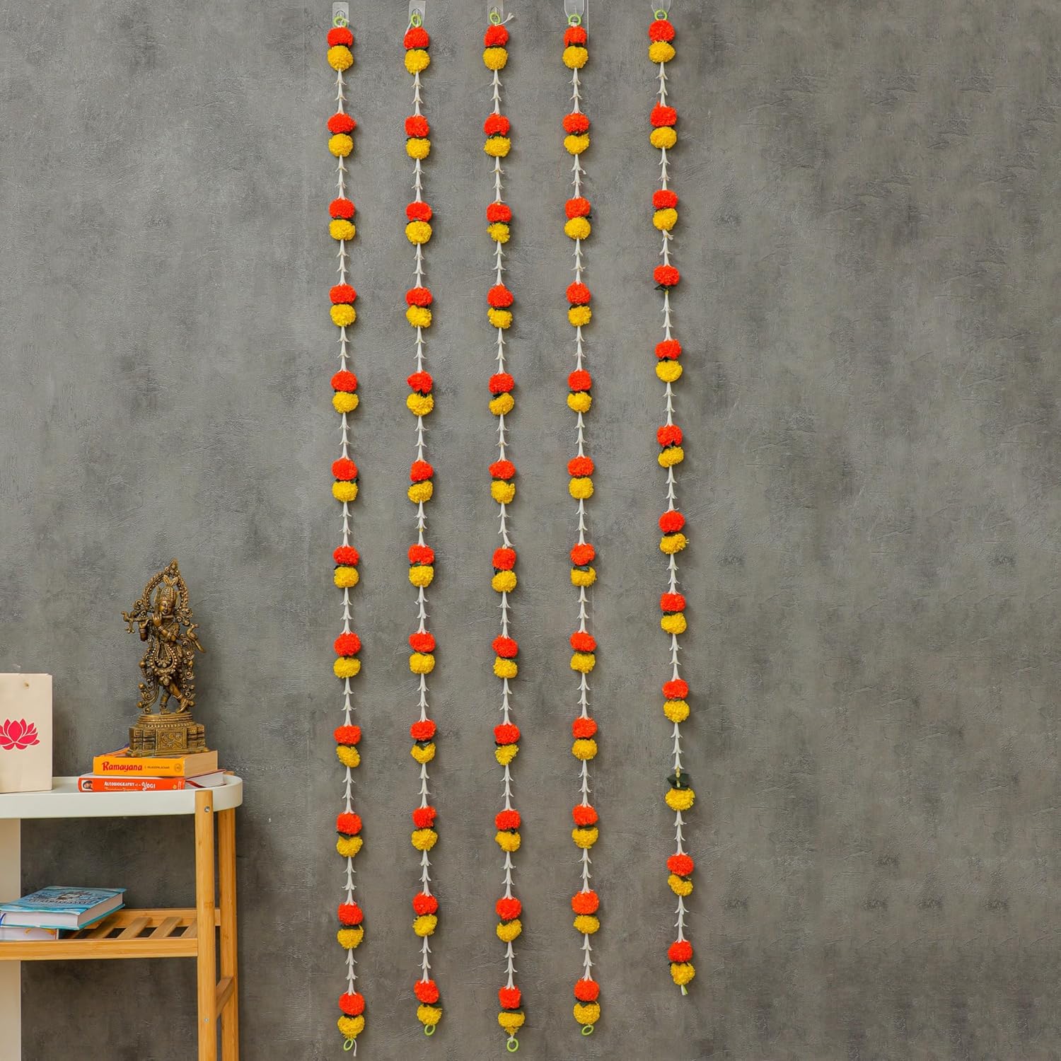 6 Ft Marigold & Lilly Garlands | Artificial Flower | Hosuewarming Indian Wedding Decoration | Plastic Garlands | Bulk Floral Wall Decor, Backdrop, Diwali Decor | (Pack Of 5)