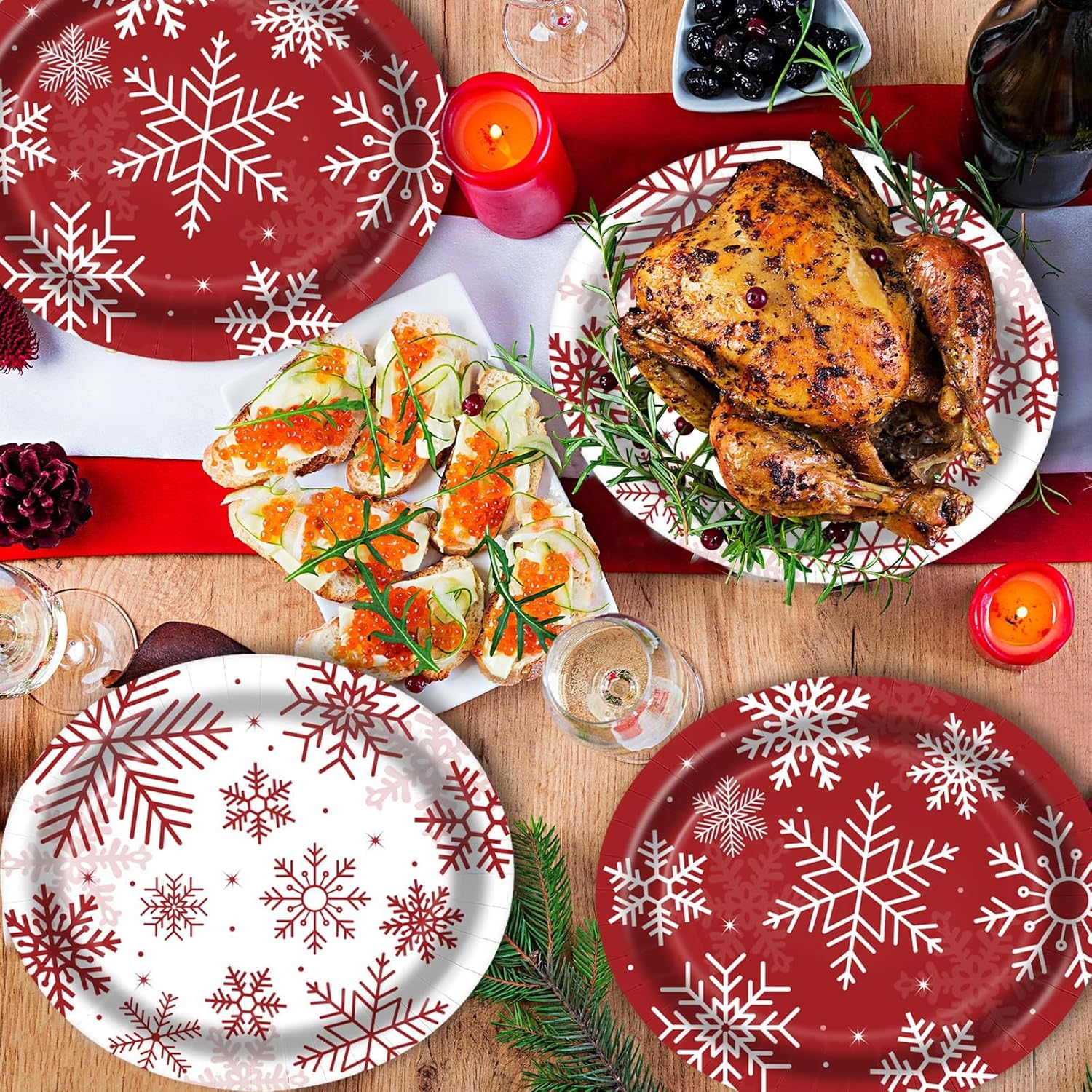 50 Pcs Christmas Oval Paper Plates 10" X 12",Large Disposable Xmas Party Decorations Paper Winter Snowflake Plates For Xmas Holiday New Year Dinner Party Supplies,50 Guests